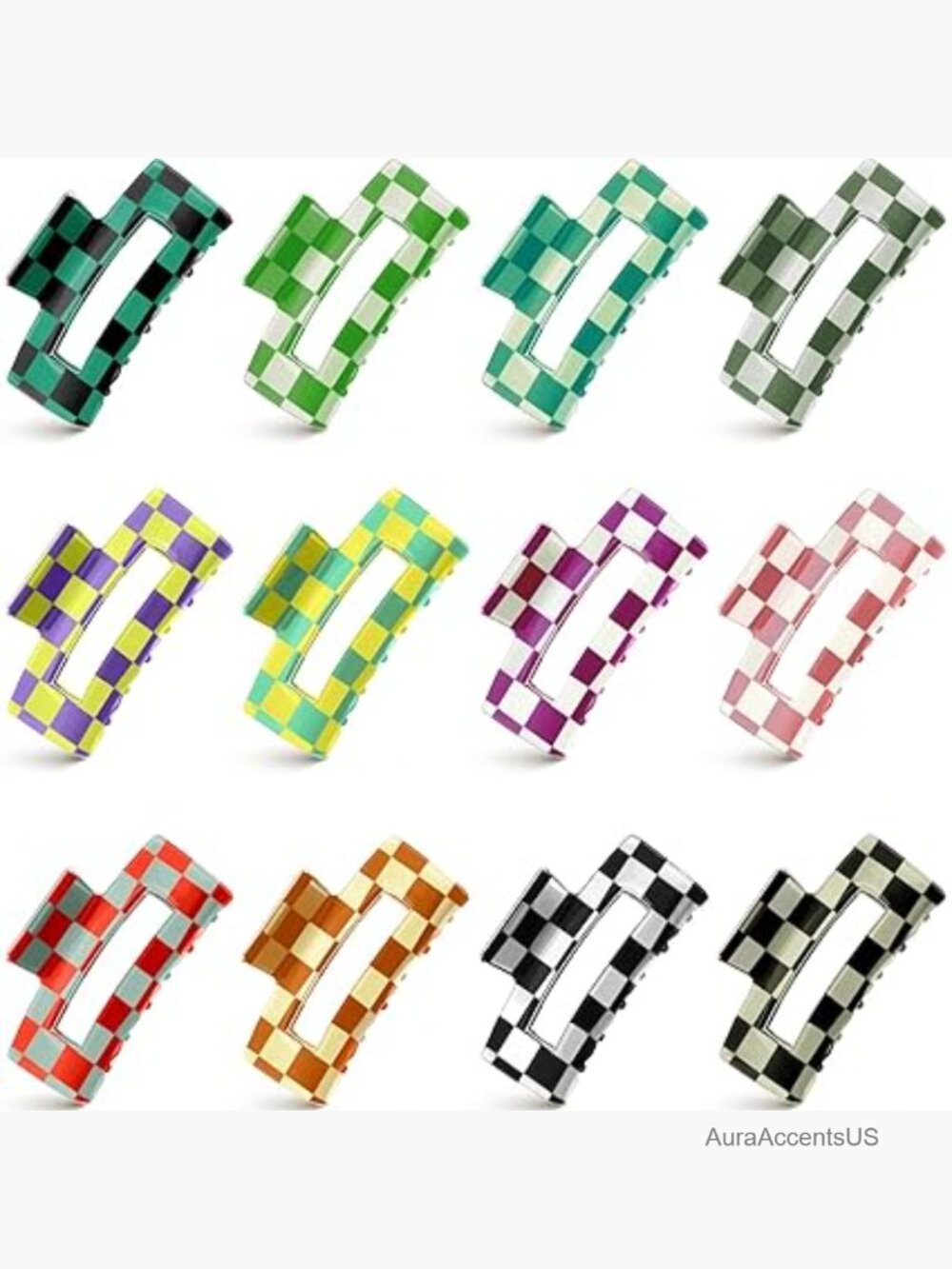 12 Pack Hair Claw Clips 3.2 Inch Nonslip Plaid Rectangle Claw Clip Strong Hold